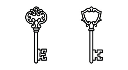 Naklejka premium Two antique skeleton keys black line art on a white background illustration