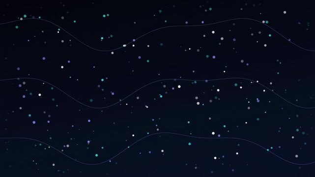 Abstract animated particle data stream feeding an AI model drawn as cool blue-white lines and dots on a deep dark background. Seamless looping 4K video element with free space around it, ideal for tec