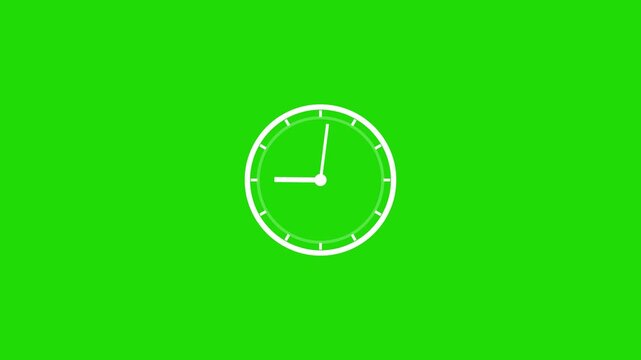 12 Hours Clock. Analog clock on green screen