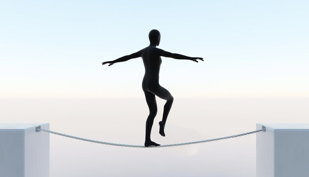 綱渡りをする人物で表現した仕事と生活のバランス