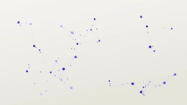 Abstract animated knowledge graph linking concepts drawn as blue and cyan lines and dots on a bright, clean light background. Seamless looping 4K video element with free space around it, ideal for edu