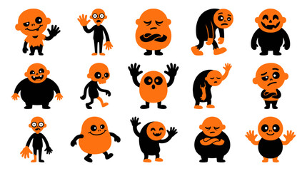 Obraz premium Pumpkin shaped figures black and orange silhouettes on a white background