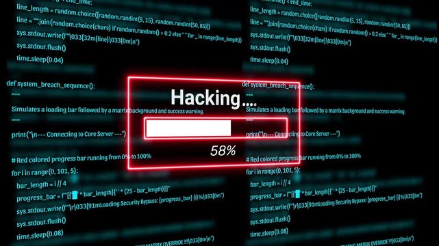  Cyber Security Hacker Terminal with hacking Alert and Matrix Code Background Motion Graphics