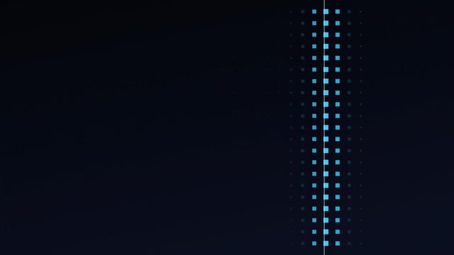 Abstract animated scan running across a machine learning matrix drawn as blue and cyan lines and dots on a deep dark background. Seamless looping 4K video element with free space around it, ideal for 