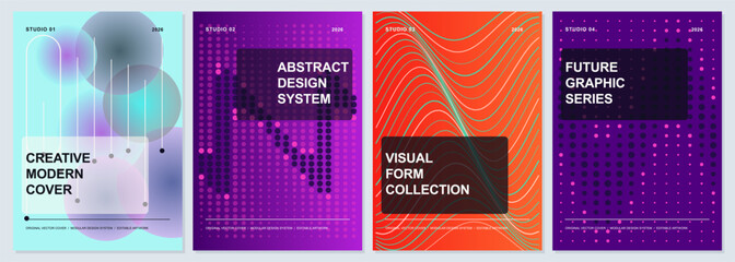 Naklejka premium Set of four modern abstract posters with geometric graphic patterns
