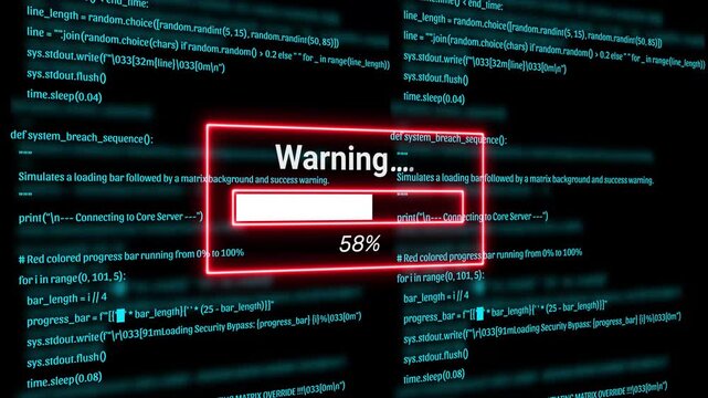  Cyber Security Hacker Terminal with warning Alert and Matrix Code Background Motion Graphics