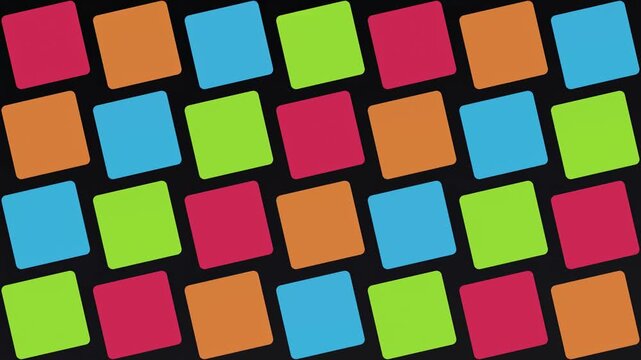 Abstract animated video thumbnail tiles filling a grid drawn as cyan and teal lines and dots on a deep dark background. Seamless looping 4K video element with free space around it, ideal for title seq