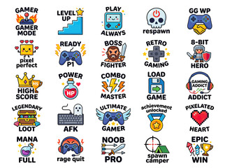 Colorful Retro Gaming Icons and Symbols Collection © nazla
