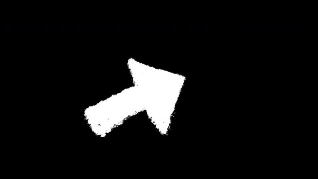 Left corner bottom arrow brush. From left corner bottom to up right arrow brush stroke line. Alpha channel transparent background looping animation footage motion graphic.