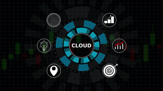 Modern futuristic cloud computing network interface showcasing cloud technology concepts with dynamic