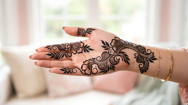 Stylish Arabic Mehndi Design for Front Palm with Bold Floral Motifs and Open Space Layout