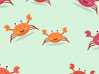 Fototapeta premium Kawaii Crab Pattern Summer Seaside Background