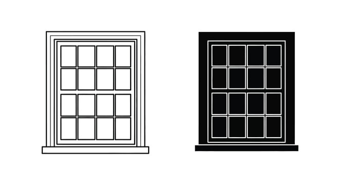 Rectangular window with divided panes black and white silhouette