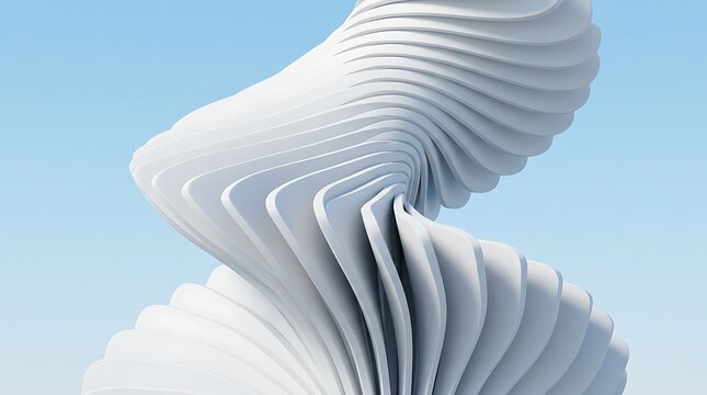 Abstract white architectural sculpture. Modern parametric design against a clear blue sky.