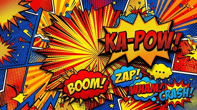 Comic style action pop art background with Ka-Pow text