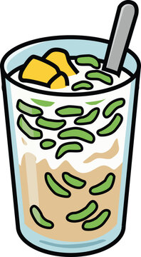 Cute Cendol Drink Cartoon Icon - Indonesian Traditional Dessert Illustration