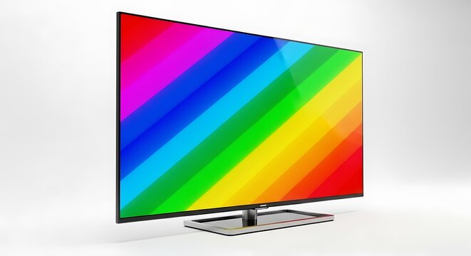 Isolated modern smart TV with colorful rainbow display