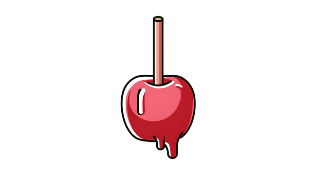candy apple coated in shiny red caramel, halloween sweet treat, flat vector illustration, clean bold outlines, minimal shading, isolated on white background