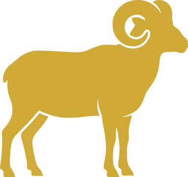 Gold ram silhouette icon standing in profile view representing a strong mountain sheep symbol for zodiac or branding designs