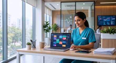 Fototapeta premium Medical Appointment Scheduling in Modern Healthcare Administration Office