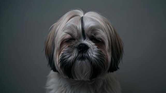 Shih Tzu Dog Portrait On Dark Background.