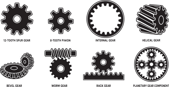 Collection of various industrial mechanical gears and transmission components