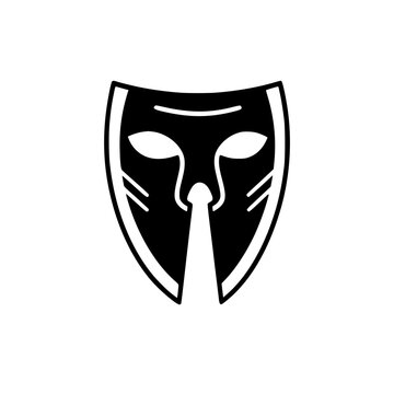 Traditional Japanese Noh theater mask vector illustration. Minimalist black and white face art for design and cultural projects.
