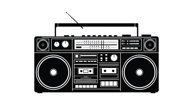 Vintage boombox with antenna black silhouette radio