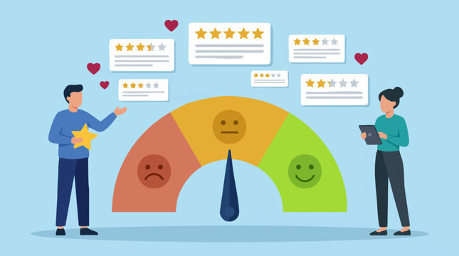Customer feedback and review system with star ratings and satisfaction gauge