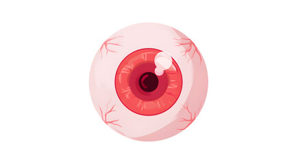 close up of bloodshot eyeball with red veins glowing, creepy party decoration, cute flat cartoon style, simple shapes, pastel color palette, isolated on white background © AN STOCK