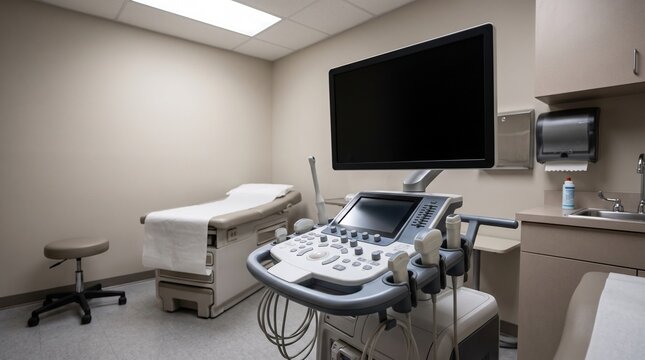 Modern Office Interior with Computer Workstation and Medical Monitor in a Contemporary Professional Workspace