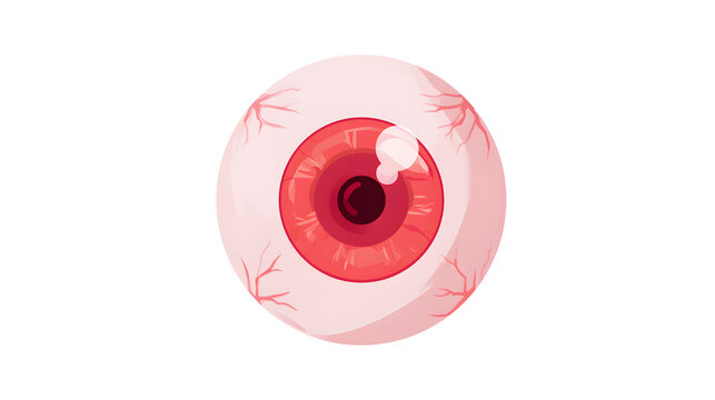 close up of bloodshot eyeball with red veins glowing, creepy party decoration, cute flat cartoon style, simple shapes, pastel color palette, isolated on white background