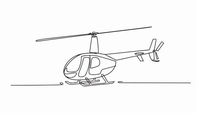 One continuous line illustration of an helicopter , isolated on white background.