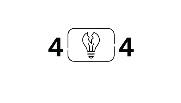 Creative web error page design featuring the code four zero four with a broken lightbulb on white background.