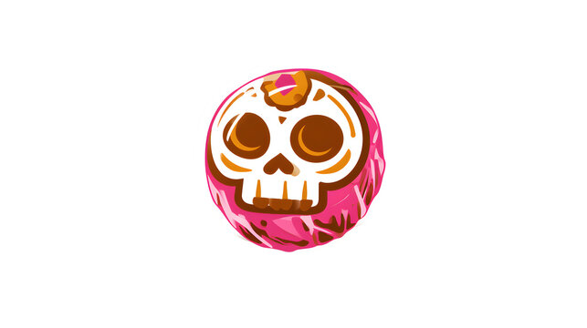 close up of halloween themed chocolate skull wrapped in foil, festive candy prop, modern flat design icon, bold colors, sticker style, isolated on white background