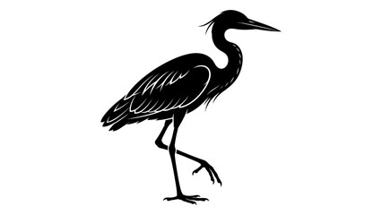 Obraz premium Heron stands in a graceful pose as a minimalist black silhouette suitable for nature branding.