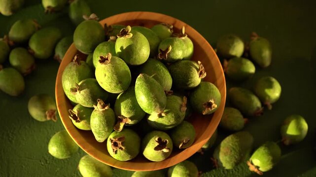 Feijoa green fruit bowl. Diet food