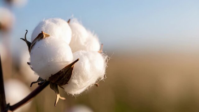 Cotton Boll Close Up on Farm Plant.