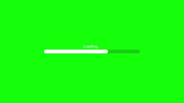 Loading bar displays progress on a green screen background to indicate that digital data is currently processing.