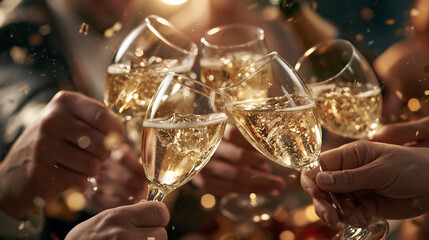 Obraz premium Celebrations come alive with sparkling champagne in a joyful party atmosphere Generative AI