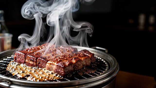 Sizzling Steak With Rising Smoke On Plate.