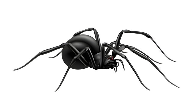 detailed black spider with long thin legs crawling, eerie decoration, vector sticker design, clean edges, vibrant flat colors, isolated on white background
