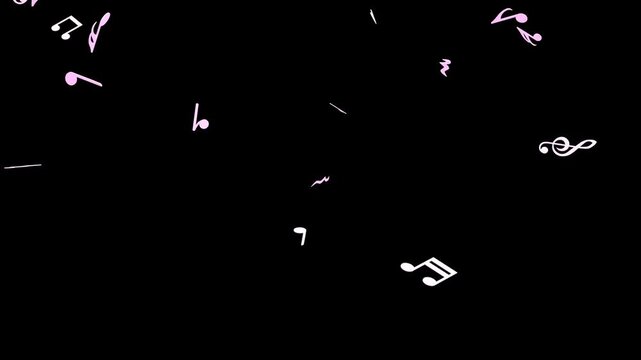 舞い落ちる音符の3DCG動画　黒背景　301f～600f部分ループ