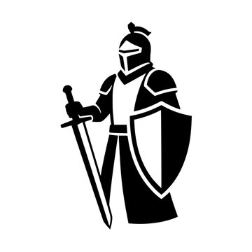 Royal Knight Holding Kite Shield and Longsword Vector Character Illustration