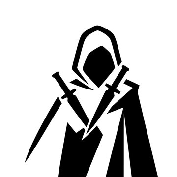 Shadow Assassin Wearing Hood and Wielding Twin Daggers Vector Character Illustration