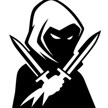 Shadow Assassin Wearing Hood and Wielding Twin Daggers Vector Character Illustration