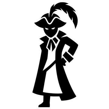 Sky Pirate Captain with Feathered Hat and Long Coat Vector Character Illustration