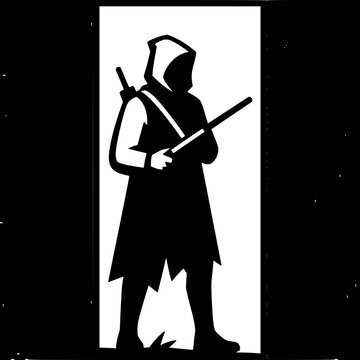 Swamp Hunter Wearing Hooded Cloak and Carrying Blowgun Vector Character Illustration