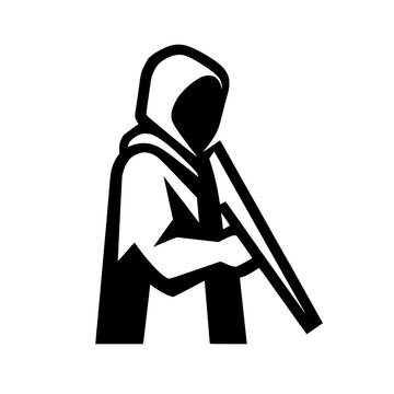 Swamp Hunter Wearing Hooded Cloak and Carrying Blowgun Vector Character Illustration