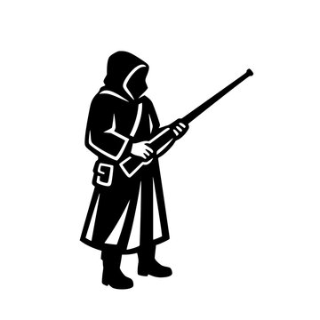 Swamp Hunter Wearing Hooded Cloak and Carrying Blowgun Vector Character Illustration